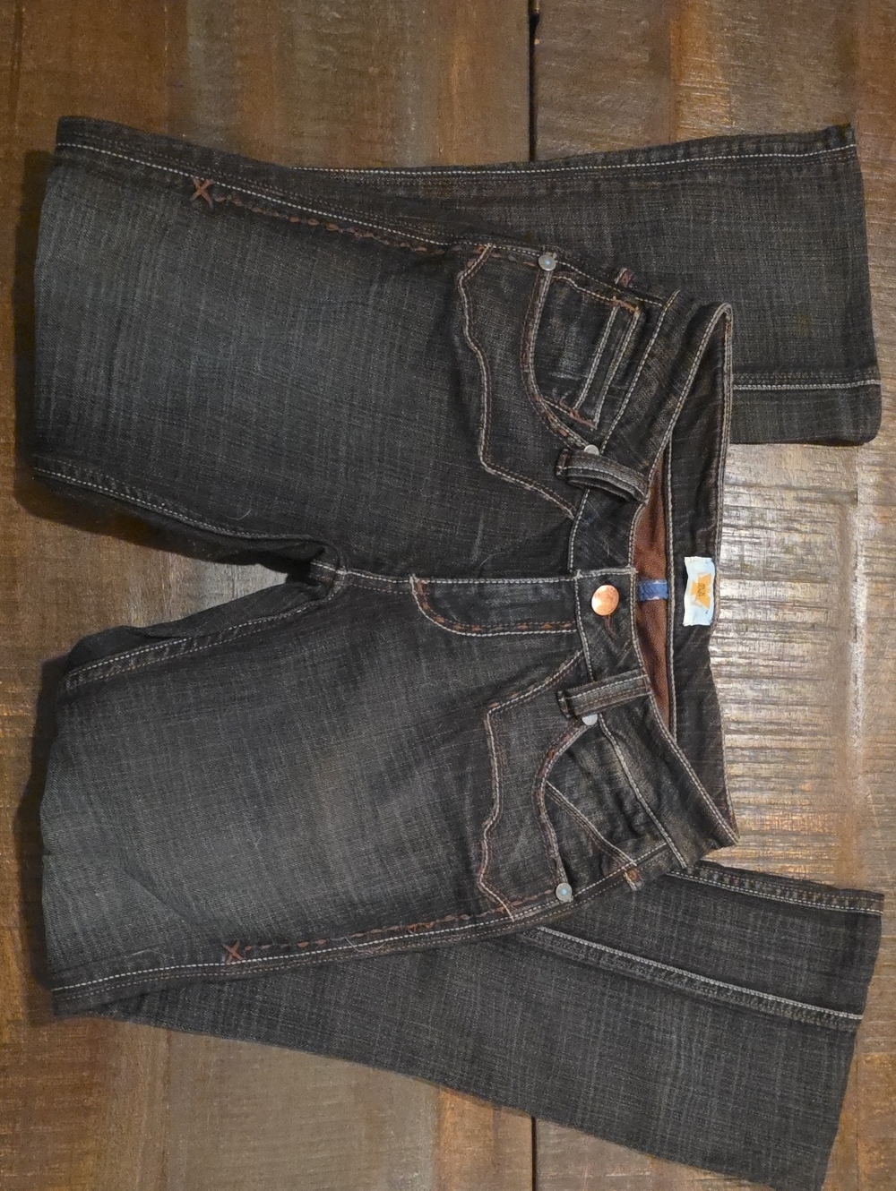 Antik Denim Black Boot Cut Jeans with Brown Accents